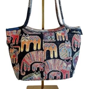 Laurel Burch Fantastic Felines Tapestry Shoulder Bag Multicolor Woven Cat Tote